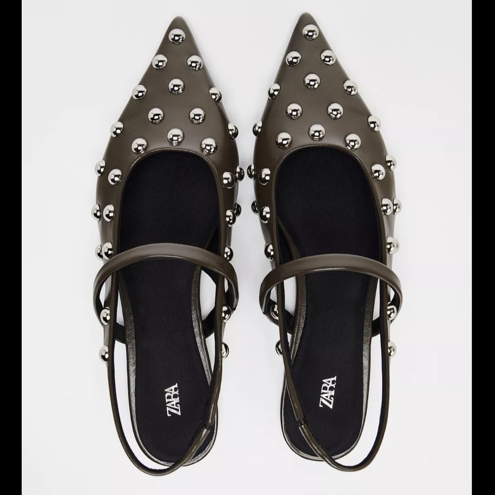 Zara Studded Gray Women's Flat Slingbacks
